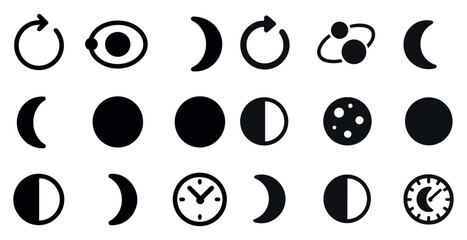 Moon phases silhouette icons set &ndash; celestial, lunar, astronomical symbols