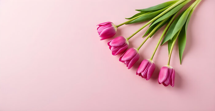 pink tulips flowers on pink background card