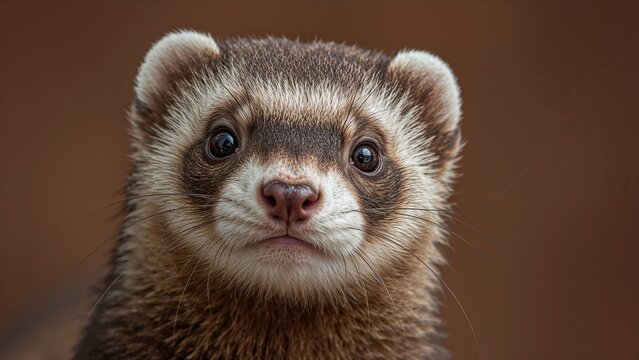 Close-up view of the head of a black-footed ferret (Mustela nigripes) - Powered by Adobe