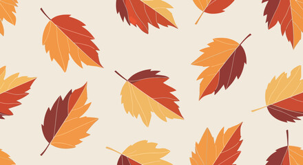 Autumn Leaf Pattern Vector Illustration in Organic Modern Style with Warm Orange Brown Colors