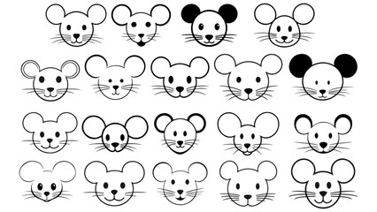 Obraz premium set of mouse face shapes, lot of mouse silhouettes vector illustration, simple illustrations of a mouse head icon, simple set of mouse head silhouettes
