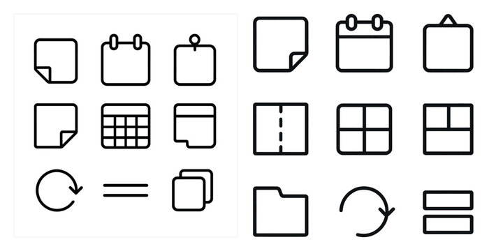 Calendar and organizer outline icons set – linear, schedule, planner symbols