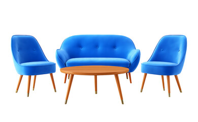 Obraz premium A blue sofa set with two single chairs and an armchair, isolated on a transparent background