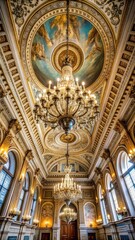 Obraz premium High ceiling with chandeliers and ornate details