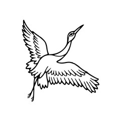 graceful flying crane outline illustration