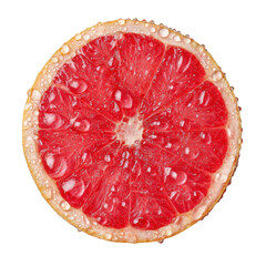 A juicy slice of pink grapefruit with water drops isolated on white isolated on transparent background