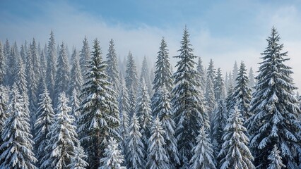 Wintery pine forest with snow for Christmas