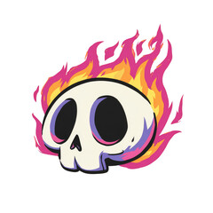 Cartoon Skull Character with Flames in Vibrant Colors and Unique Style for Creative Use in Designs and Illustrations