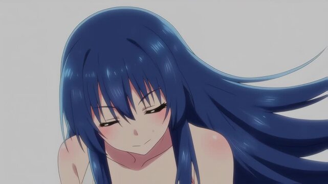 A young girl with blue hair anime style