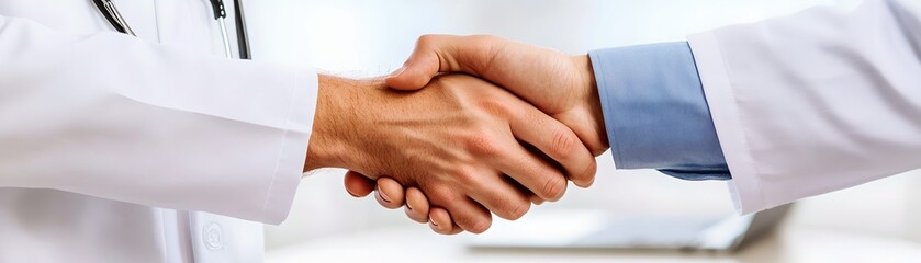 Fototapeta premium Two businesspeople shaking hands in a formal professional setting signifying a successful partnership or deal