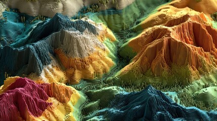 Topographic elevation model showing mountains and rivers in geographic detail