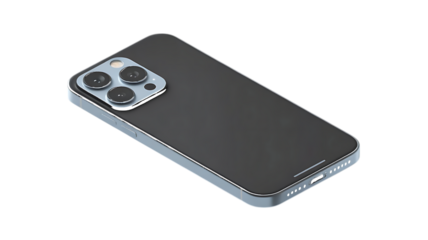 Smartphone with triple camera lens and silver frame isolated on a transparent background