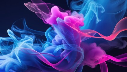 Obraz premium Vibrant neon smoke swirls in dark abstract background