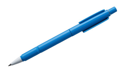 Blue ballpoint pen writing tool office supply stationery item for note taking and drawing close up view on transparent background
