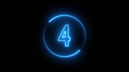 Glowing neon number. Neon counting number 4 text illustration.