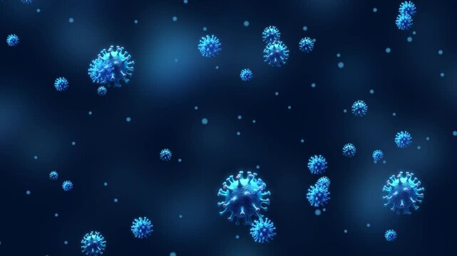 3D Animation of Blue Coronavirus Viral Particles Floating in a Dark Microscopic Environment, Representing Disease Spread and Infection,Global Pandemic Threat: Abstract Viral Cells Illustratio,Abstract - Powered by Adobe