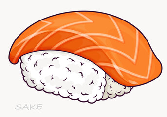 Cartoon vector illustration of sake sushi with salmon