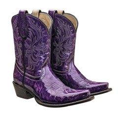 Stylish Purple Cowboy Boots with Intricate Design on a Clean White Background