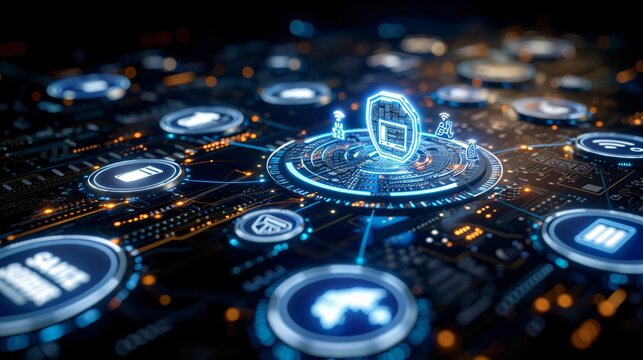 Interconnected gears with embedded icons representing technology, automation, and workflow processes, symbolizing digital innovation, system integration, and efficient business operations in a modern 
