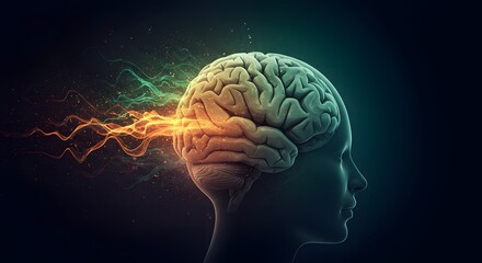 Obraz premium Electric brain waves in futuristic glowing style