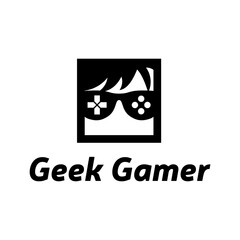 Geek gamer face icon with joystick and glasses