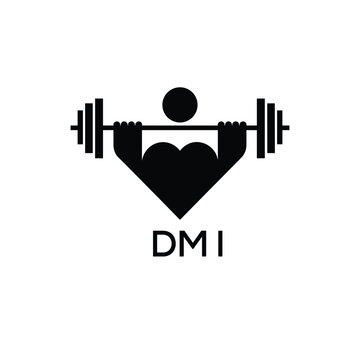 Minimalist DMI Logo with Dumbbell and Strong Arm Silhouette - Fitness Icon Design. DMI Letter Logo.
