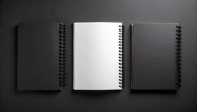 Blank Spiral Notebooks Mockup Black White and Dark Background
