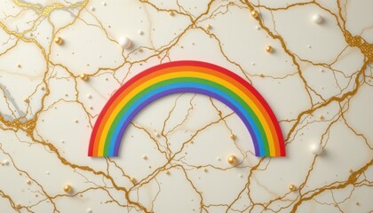 a luxury lgbt pride background on a polished marble background with subtle color shift, using ivory base and golden rainbow elements, featured in top tier brand visuals supporting pride.