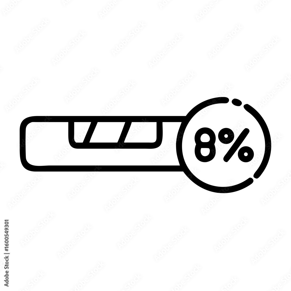 Poster outline style loading bar showing eight percent completion on a white background in a simple design