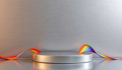 a luxury lgbt pride background with brushed metal finishes, with platinum base and translucent pride ribbons, ideal for luxury product packaging with pride identity.