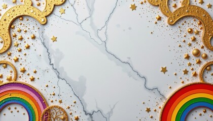 a luxury lgbt pride background with embossed gold rainbow elements, with alabaster background and subtle iridescence, for premium editorial layouts.