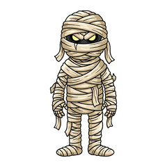 Mummy, Halloween zombie costume. Scary Helloween character disguised in bandages, walking. Creepy spooky haunted man, October party masquerade. Flat vector illustration isolated on white background