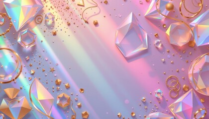 a luxury lgbt pride background with glassy prism overlays, using ivory base and golden rainbow elements, created for upscale hospitality pride promotions.