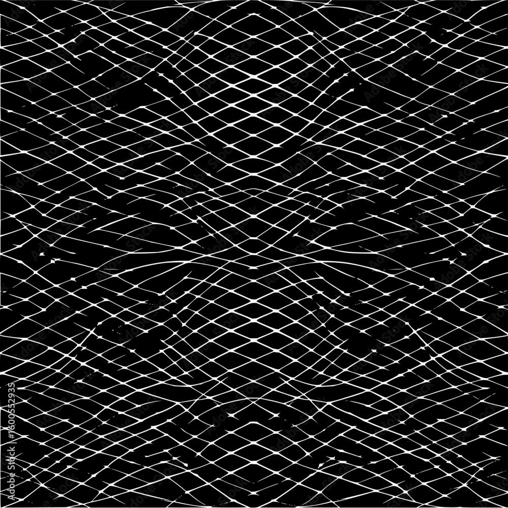 Poster abstract white grid pattern on black background with distorted lines and symmetrical arrangement des