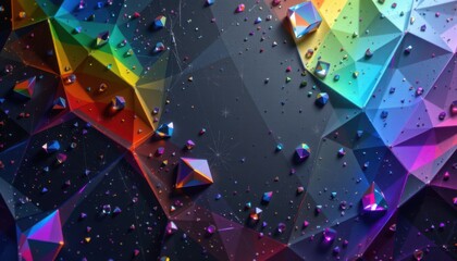 a luxury lgbt pride background with glassy prism overlays, with charcoal base and vibrant luster overlays, used in stylish corporate pride collateral.