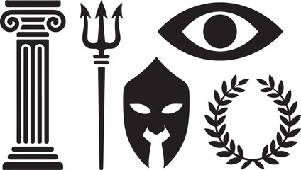 Ancient Greek symbols including column trident helmet eye laurel wreath vector