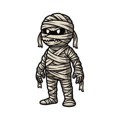 Mummy, Halloween zombie costume. Scary Helloween character disguised in bandages, walking. Creepy spooky haunted man, October party masquerade. Flat vector illustration isolated on white background