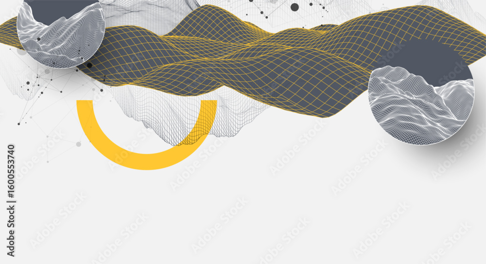 Poster the abstract wave is made in a frame style. template for science and technology presentation. vector