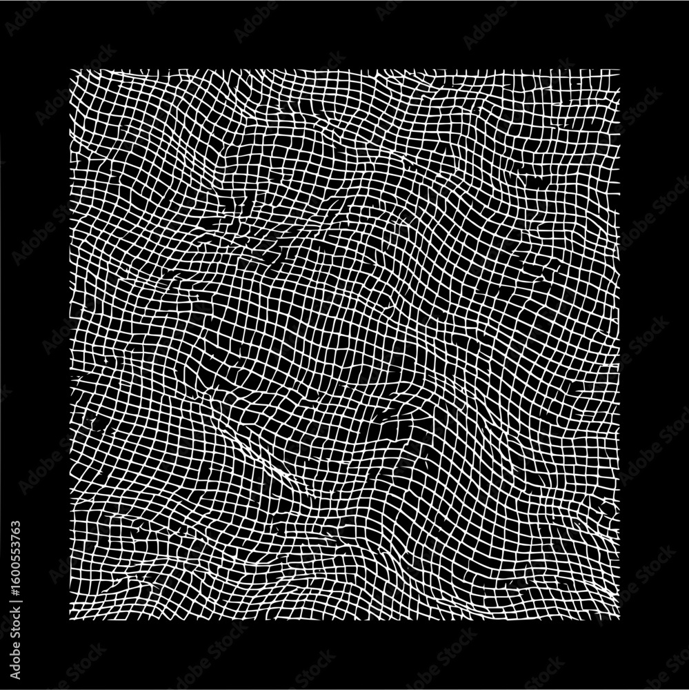 Leinwandbilder White distorted grid pattern on black background creating an abstract visual texture and design element
