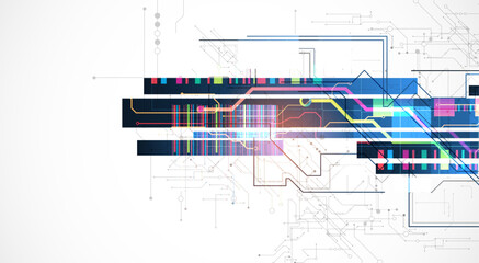 Fototapeta premium Technological background with colorful squares glowing on a blue gradient. Vector.