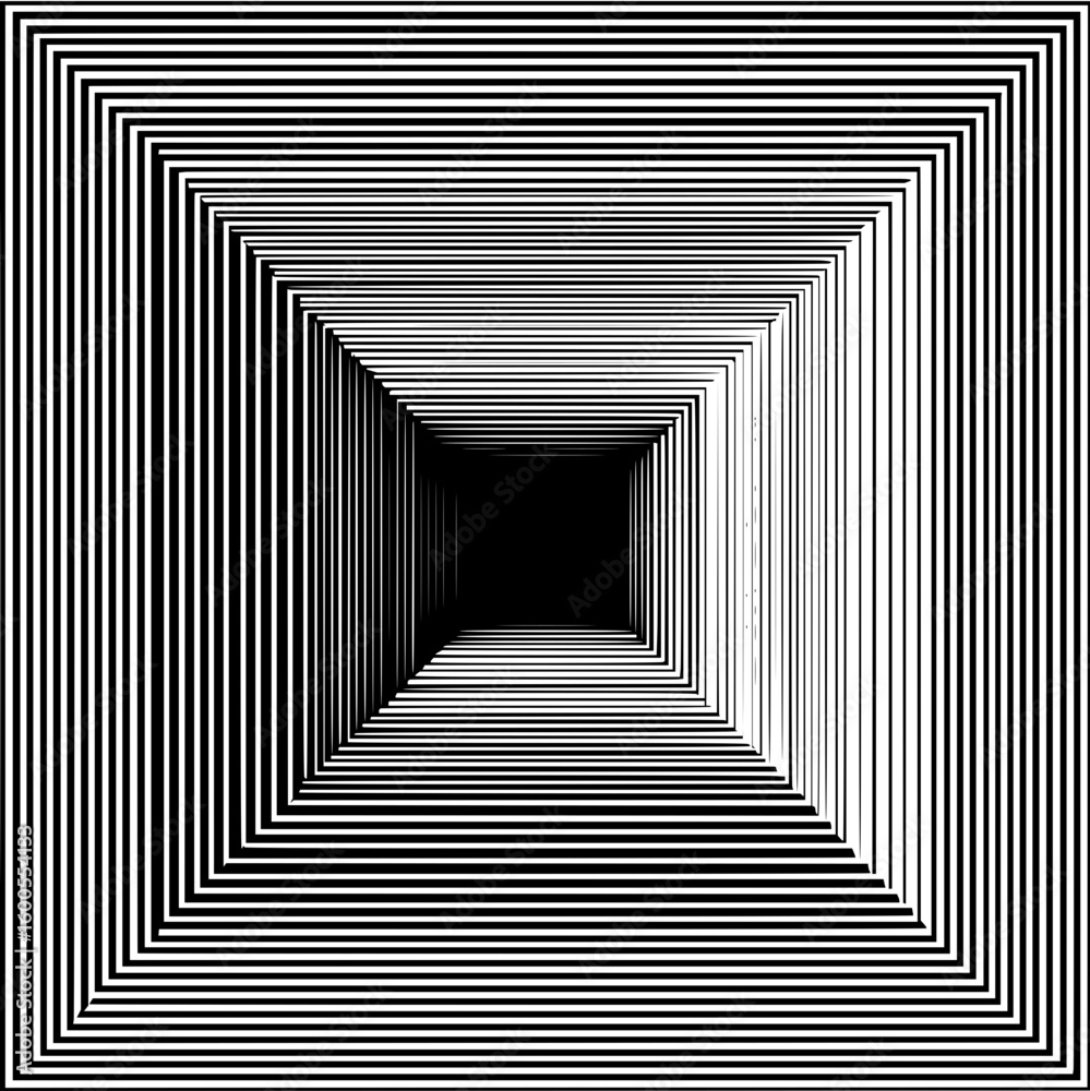 Leinwandbilder Black and white optical illusion featuring nested squares creating a tunnel perspective effect