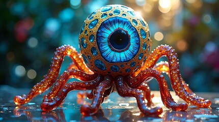 Bizarre octopuslike creature with a large blue eye and