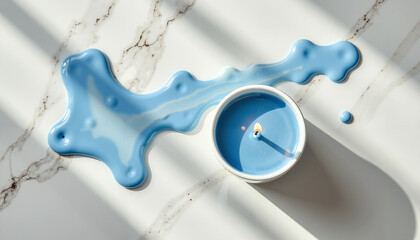 Blue candle with melted wax on marble surface symbolizing hope  