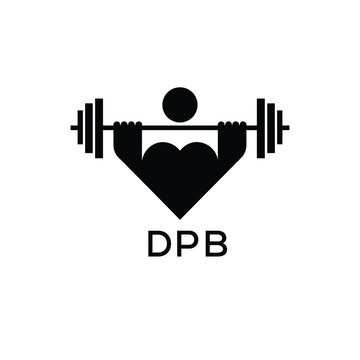Minimalist DPB Logo with Dumbbell and Strong Arm Silhouette - Fitness Icon Design. DPB Letter Logo.
