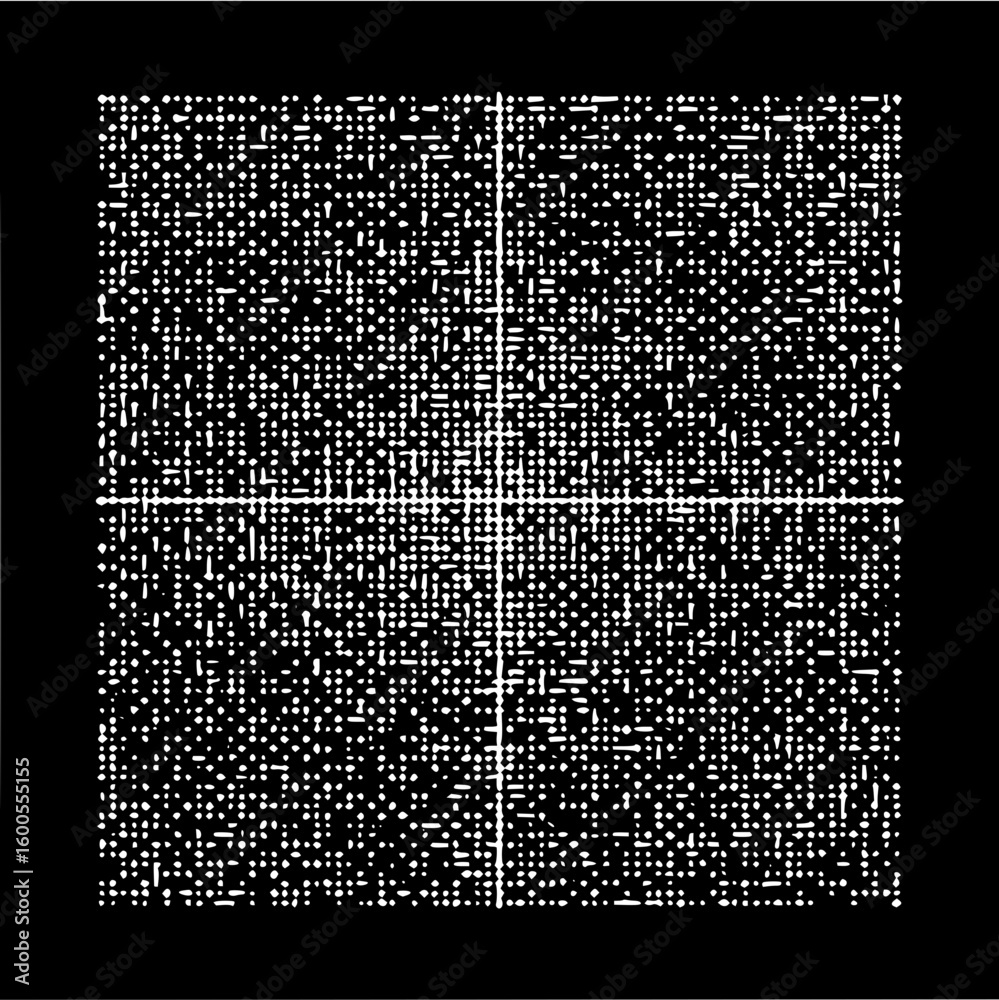 Leinwandbilder White dots and dashes arranged in a grid pattern with intersecting lines on a black background forming a square