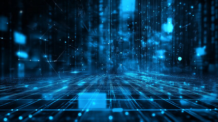 A modern technology background in blue tones with abstract digital elements and grid lines, designed to enhance business presentations with a clean, professional, and futuristic style
