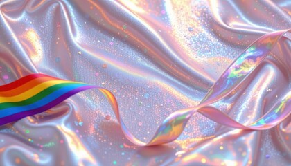 a luxury lgbt pride background with pearlized surfaces and soft pride glow, with platinum base and translucent pride ribbons, perfect for luxury fashion house pride campaigns.
