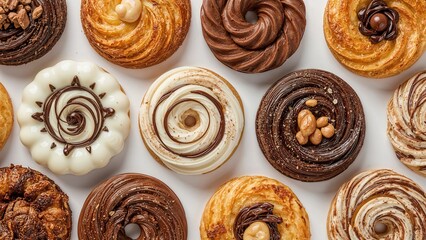 Selection of different bakery items presented on white