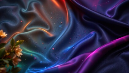 a luxury lgbt pride background with satin fabric textures and pride accents, in obsidian tone with luminous rainbow lines, used in stylish corporate pride collateral.