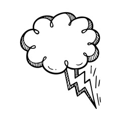 Hand drawn doodle cloud with lightning vector illustration for weather forecast and storm graphic design element design